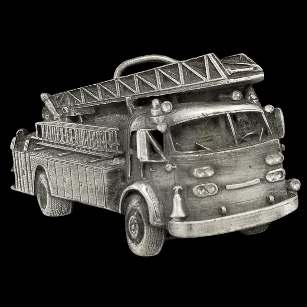 Vintage 1978 Bergamot Brass Works Fire Truck Belt Buckle | Collectible Pewter